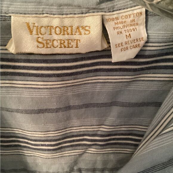 VICTORIA'S SECRET VINTAGE GOLD LABEL BLUE STRIPED OVERSIZED COTTON NIGHT SHIRT M - Picture 6 of 6